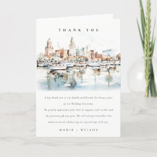Chic Tampa Florida Skyline Watercolor Wedding Dankeskarte