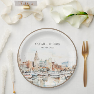 Chic Tampa Florida Skyline Watercolor Wedding Pappteller