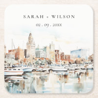 Chic Tampa Florida Skyline Watercolor Wedding