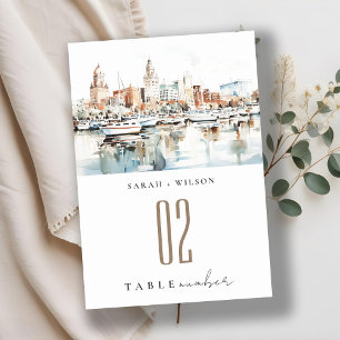 Chic Tampa Florida Skyline Watercolor Wedding Tischnummer