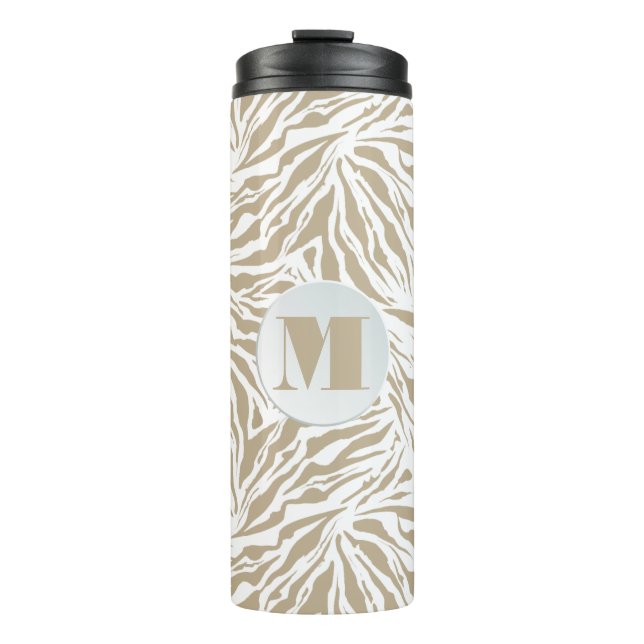 Chic Tan Animal Print Mit Monogramm Thermosbecher (Vorderseite)