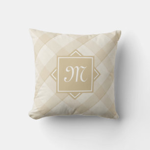 Chic Tan Kariert mit moderner Diagonal-Monogramm Kissen