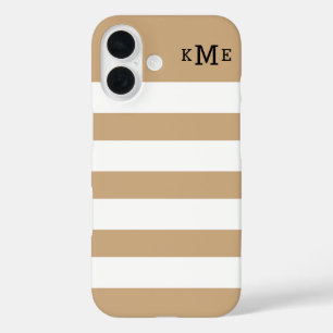 Chic Tan und weiße Streifen mit schwarzer Monogram iPhone 16 Hülle