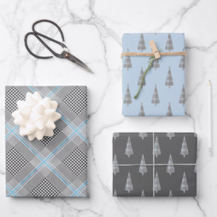 Chic Tartan Blue Gray Black Pattern Geschenkpapier Set