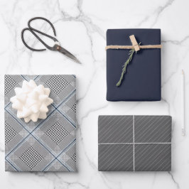Chic Tartan Blue Gray Black Pattern Geschenkpapier Set