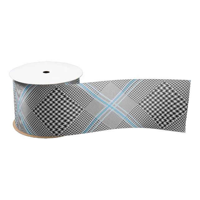 Chic Tartan Blue Gray Black Pattern Satinband (Spule)