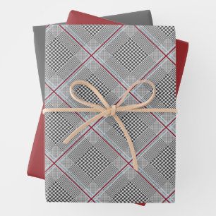 Chic Tartan Burgund, Schwarz und Weiß Geschenkpapier Set