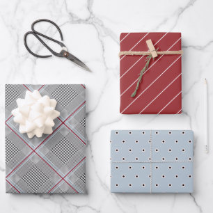 Chic Tartan Burgund, Schwarz und Weiß Geschenkpapier Set