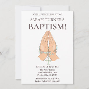Chic Taufe mit Praying Hands Gebetsbekleidung Einladung