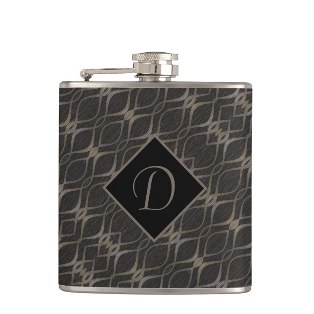 Chic Taupe Abstraktes Muster Mit Monogramm Flachmann (Vorderseite)