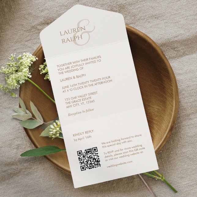 Chic Taupe & Ivory Monogram Initials All In One Einladung (Von Creator hochgeladen)