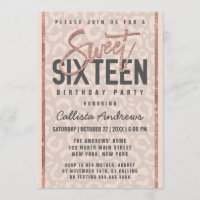 Chic Taupe Pink Rose Gold Glitzer Cheetah Sweet 16