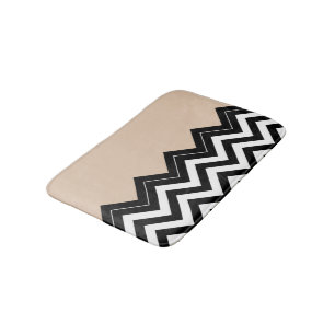Chic Taupe White Black Zigzag Streifen Muster Badematte