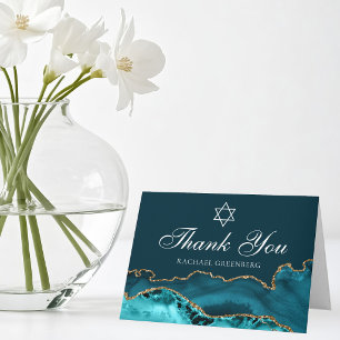 Chic Teal Gold Achat personalisierte Bat Mitzwa Dankeskarte