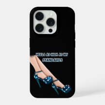 Chic Teal Polka Dot High Heels & Quote iPhone Case