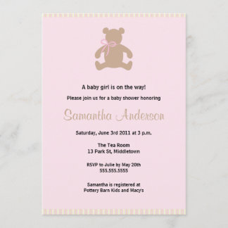 Chic Teddy Bear Baby Showeinladung - Mädchen Einladung