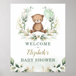 Chic Teddy Bear Greenerity Gold Wreath Welcome Bab Poster