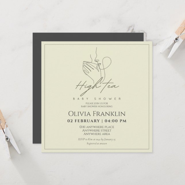 Chic, Tee-Party Babydusche Einladung (Vorderseite/Rückseite Beispiel)