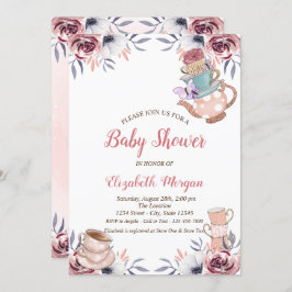 Chic Teekanne Teetasse Blumentee Party Babydusche Einladung