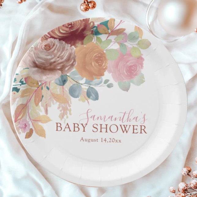 Chic Terracotta & Blush Watercolor Baby Shower  Pappteller (Von Creator hochgeladen)