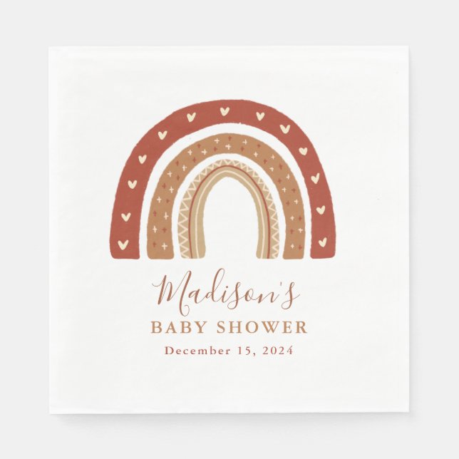 Chic Terracotta Boho Rainbow Baby Dusche Serviette (Vorderseite)