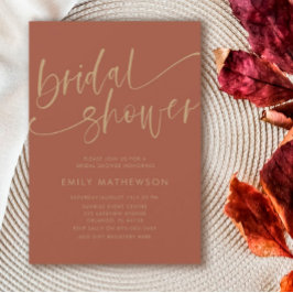 Chic Terracotta & Gold Calligraphy Brautparty Einladung