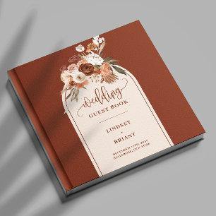 Chic Terracotta Pampas Grass Boho Blumenhochzeit Gästebuch