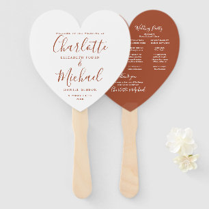 Chic Terracotta Script Wedding Program Heart Fächer