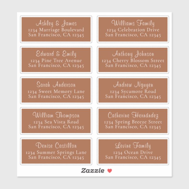 Chic TerraCotta Wedding Guest Address Labels (Blatt)