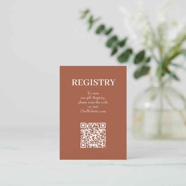 Chic Terrakotta Hochzeitsregistrierungs-QR-Code Begleitkarte (Stehend Vorderseite)