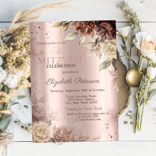 Chic Terrakotta-Rosen Rose Gold Bat Mitzvah Einladung