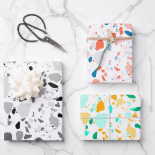 Chic Terrazzo Black Gray Minimalistisch Stone Geschenkpapier Set