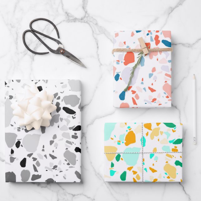 Chic Terrazzo Black Gray Minimalistisch Stone Geschenkpapier Set (Vorderseite)