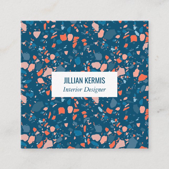 Chic terrazzo elegant pink blau quadratische visitenkarte (Vorderseite)