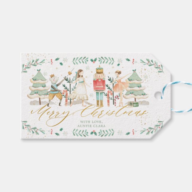Chic The Nutcracker Ballet Frohe Weihnachts Gold Geschenkanhänger (Vorderseite (Horizontal))