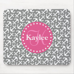 Chic Tiled Anchors Pattern Grau Pink Mousepad