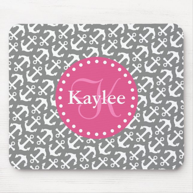 Chic Tiled Anchors Pattern Grau Pink Mousepad (Vorne)