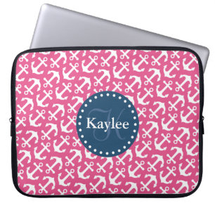 Chic Tiled Anchors Pattern Rosa Dunkelblau Laptopschutzhülle