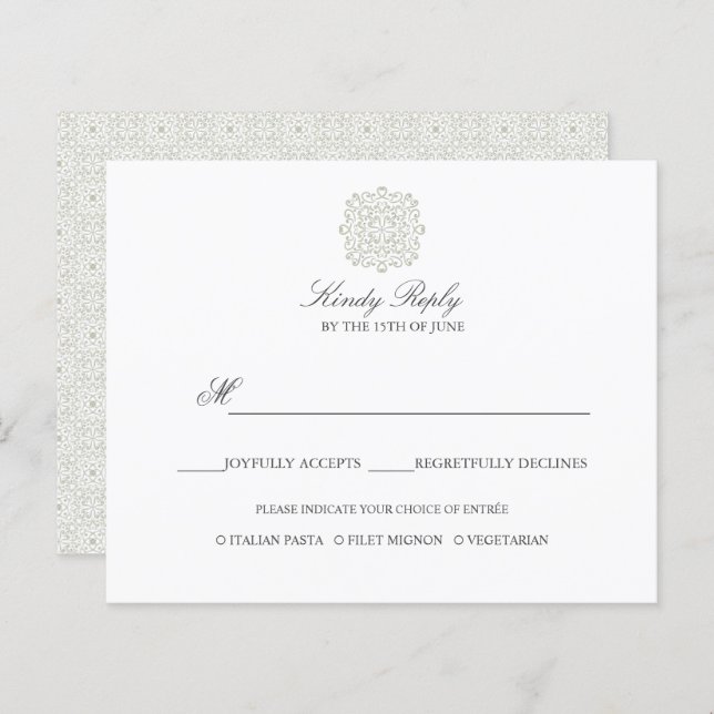 Chic Tiles elegante Menüoption WEDDING REPLY (Vorne/Hinten)