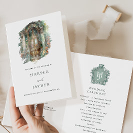 Chic Timeless Earthy, Green, Blush Wedding Program