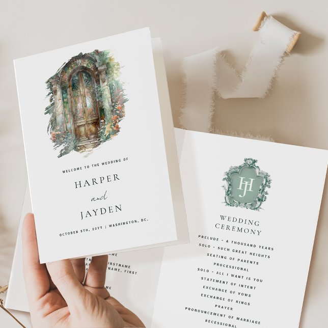 Chic Timeless Earthy, Green, Blush Wedding Program (Von Creator hochgeladen)
