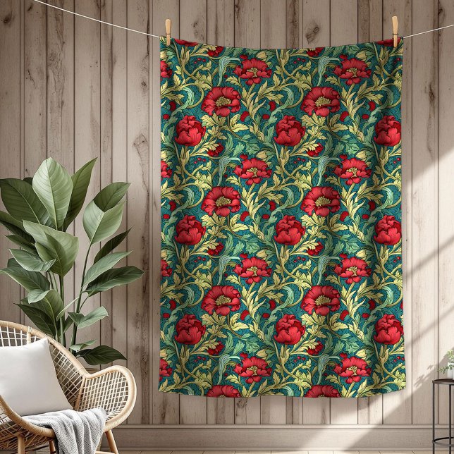 Chic Timeless Floral Tapestry Morris Verziertes De Fleecedecke (Chic Timeless Floral Tapestry Morris Ornate Design Fleece Blanket)