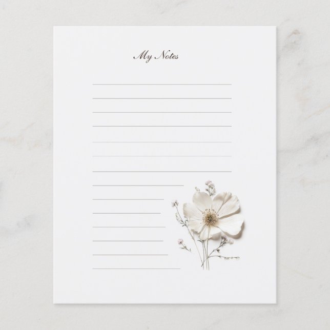 Chic Tiny Pressure Blume Lined Stationery Paper (Vorderseite)