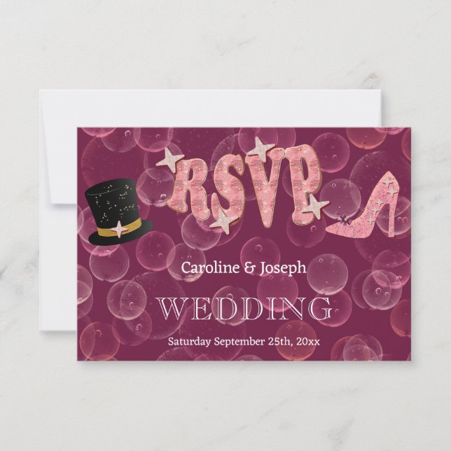 Chic Top Hat & Lady Shoe Bubbly UAWG Wedding RSVP Karte (Vorderseite)