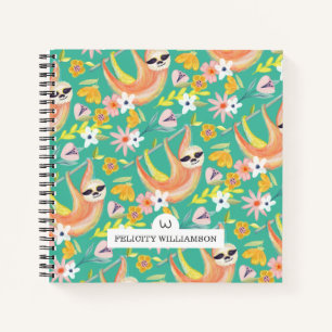 Chic Topic Vibes Jungle Sloth & Floral Pattern Notizbuch