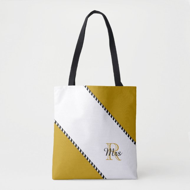 CHIC TOTE_MODERN "Frau" GOLD u. WEISSE STREIFEN (Vorderseite)