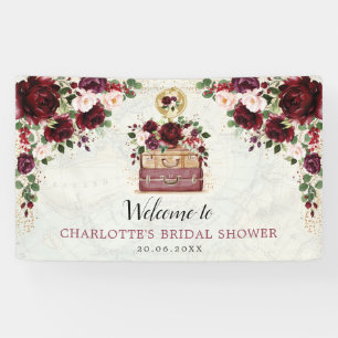 Chic Travel Burgundy Floral Brautparty Willkommen Banner