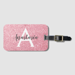 Chic & Trendige Roségold Glitter Funkeln Monogramm Gepäckanhänger