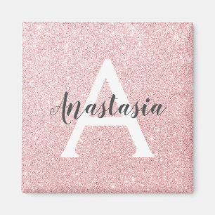 Chic & Trendige Roségold Glitter Funkeln Monogramm Magnet
