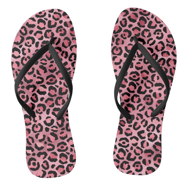Chic Trendy Black Pink Leopard Print Flip Flops (Fußbett)